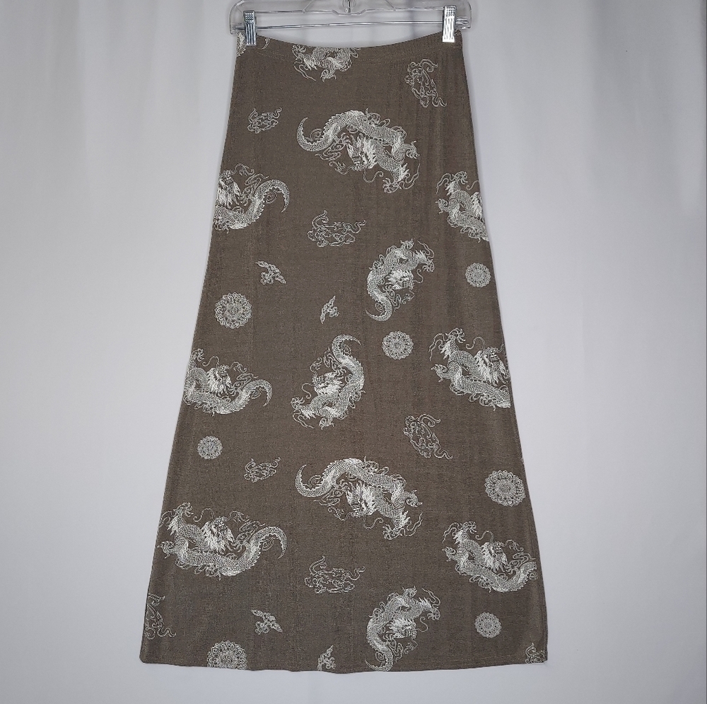 Es Se Vtg Maxi Slinky Skirt Small Brown Dragon Stretch Whimsigoth Grunge 90s Y2K